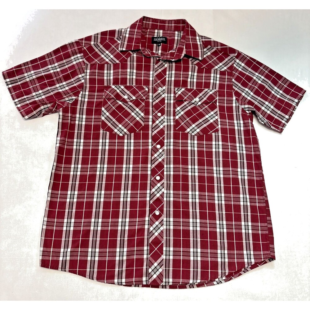 Gioberti Shirt Red Plaid Short Sleeve Western Pearl Snap Casual Mens Medium